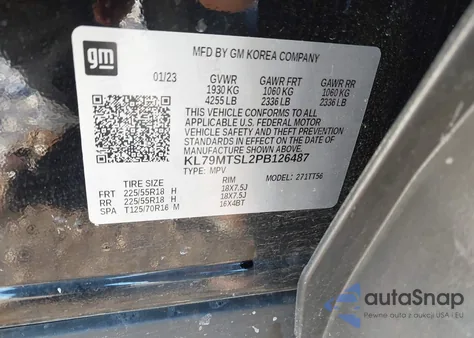 2023 Chevrolet Trailblazer Fwd Rs из США, поврежденный, VIN KL79MTSL2PB126487